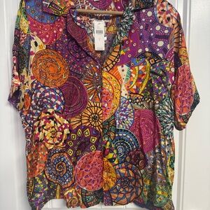 Anthropologie Multicolor Abstract Circle Print Short Sleeve Top